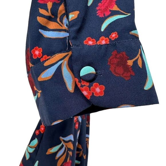 eShakti Shirt Dress Blue Floral Collared A Line Size 4 Short Sleeve Knee Length - Picture 5 of 9